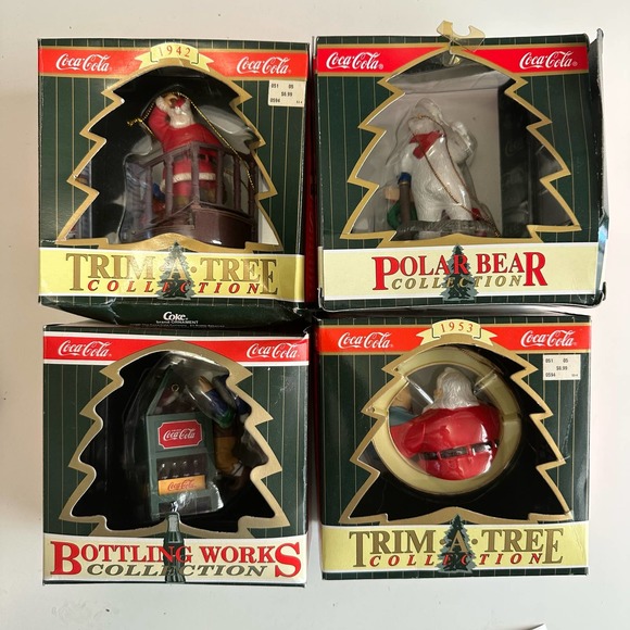 Vintage Coca Cola 4 ornaments trim a tree bottling works polar bear - Picture 7 of 7